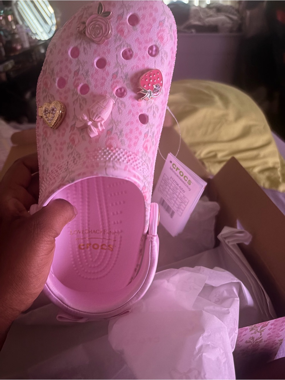 CROCS Girls' Light Pink Floral Clog with Jibbitz Charms